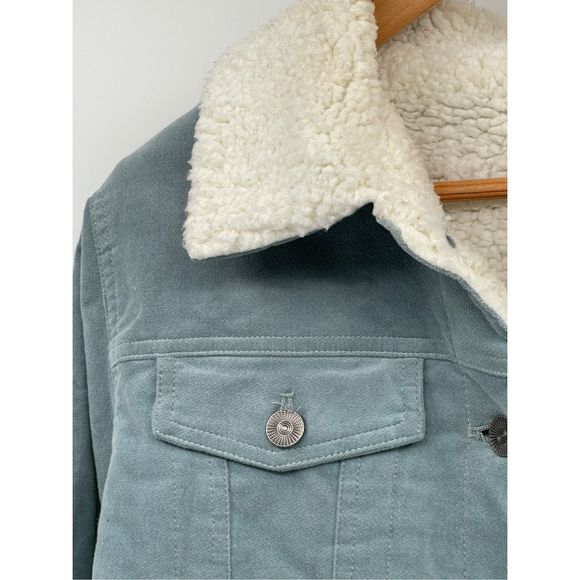 Forever 21 Jacket Sherpa Lined Women Large Blue Green Velour Trucker - Picture 7 of 14